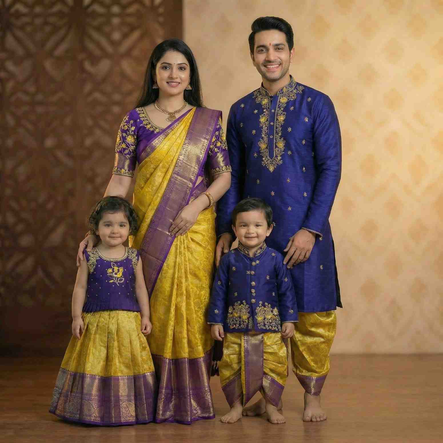 Semi Kanchi family outfit – girls, boys, men and Mom – Arhas Couture