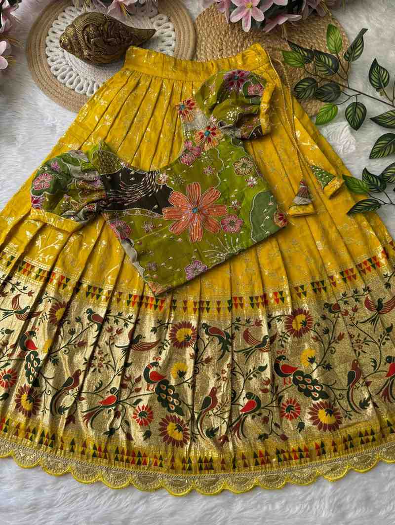Kids Dola silk lehenga – yellow – Arhas Couture