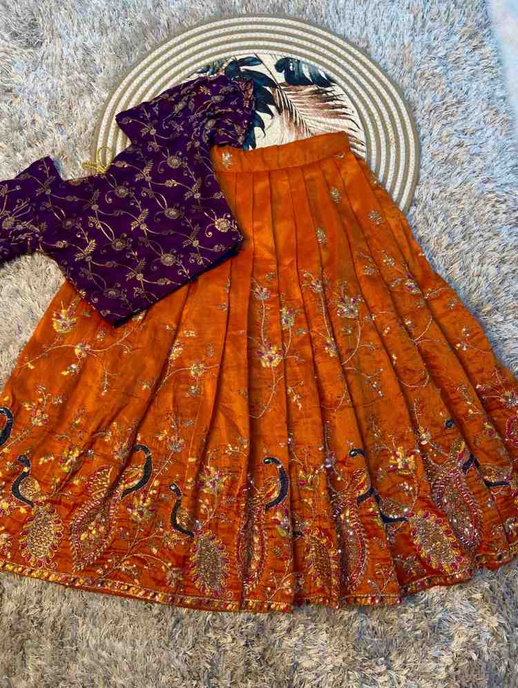 Kids tissue silk lehenga – Orange, Peach, Purple – 1 to 15 years – Arhas Couture