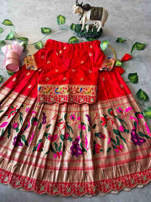 Kid's Paithani Viscose Dola Silk Lehengas