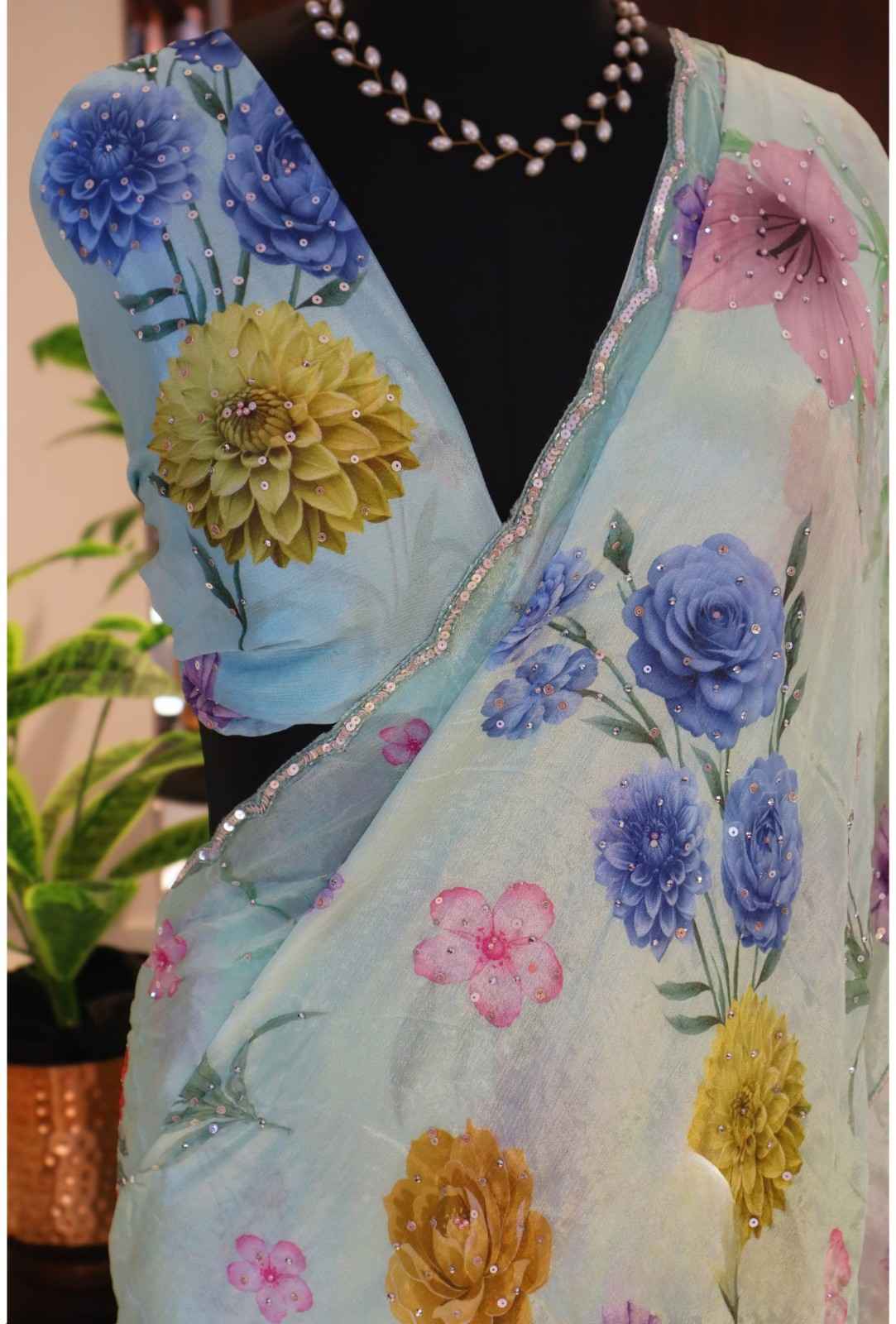 Satin Silk Sequins Saree