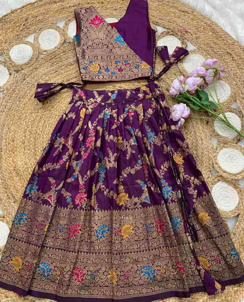 Kids Banarasi Paithani lehenga – red – Arhas Couture