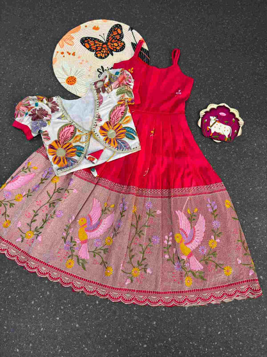 Kid's Embroidered Tissue Silk Gowns