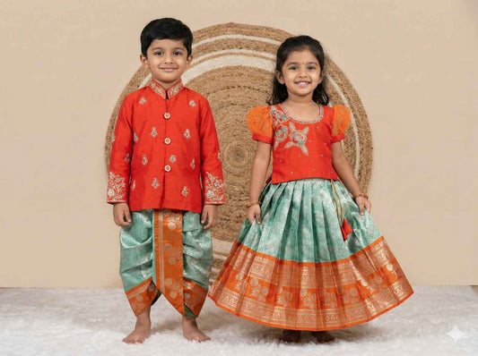 Semi Kanjivaram family outfit – full family – Arhas Couture