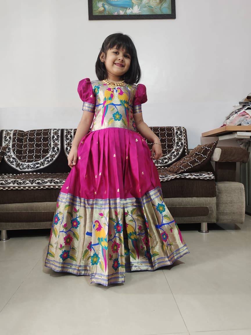 Kids Paithani zari weaving gown – 4 colours – 1 to 15 years – Arhas Couture