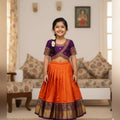 Soft Gadwal silk family outfit – Orange, Yellow, Green – kids and Mom – Arhas Couture