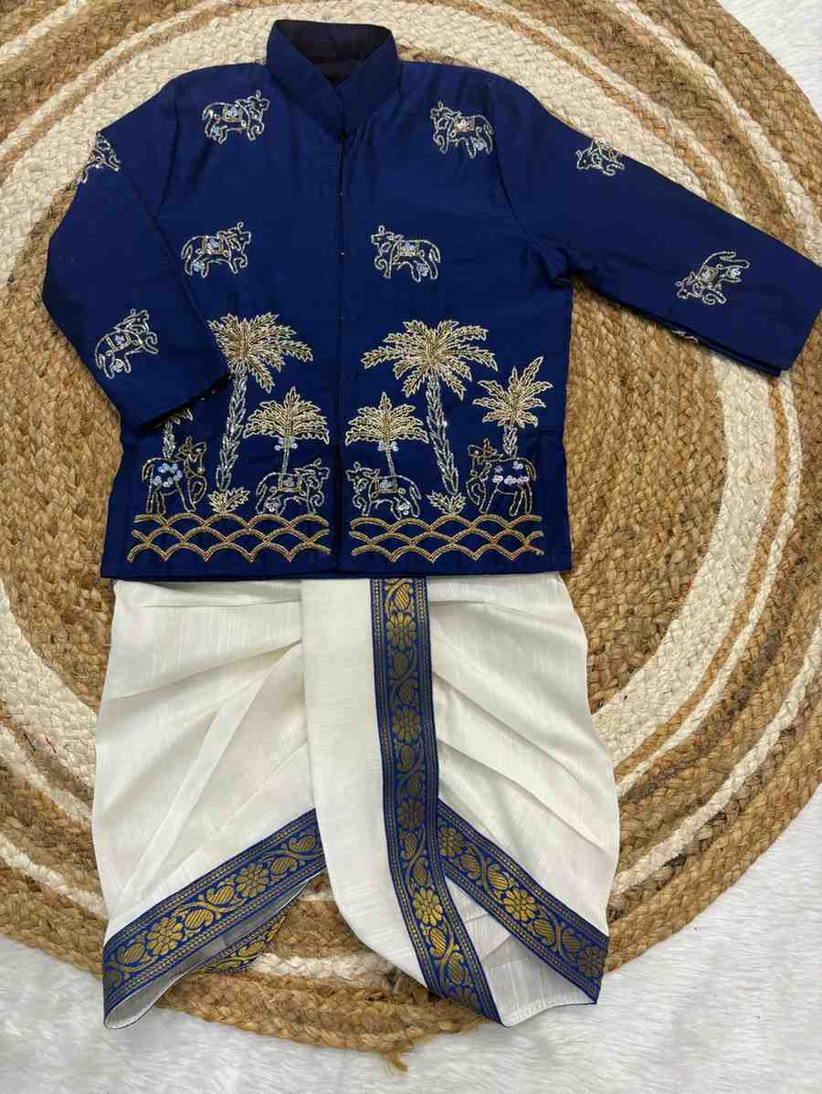 Kids raw silk kurta set – colour 1 – Arhas Couture