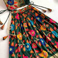 Kids silk blend lehenga – dark green – Arhas Couture