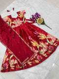 Fancy digital foil print silk gown with Chinnon silk dupatta – Arhas Couture