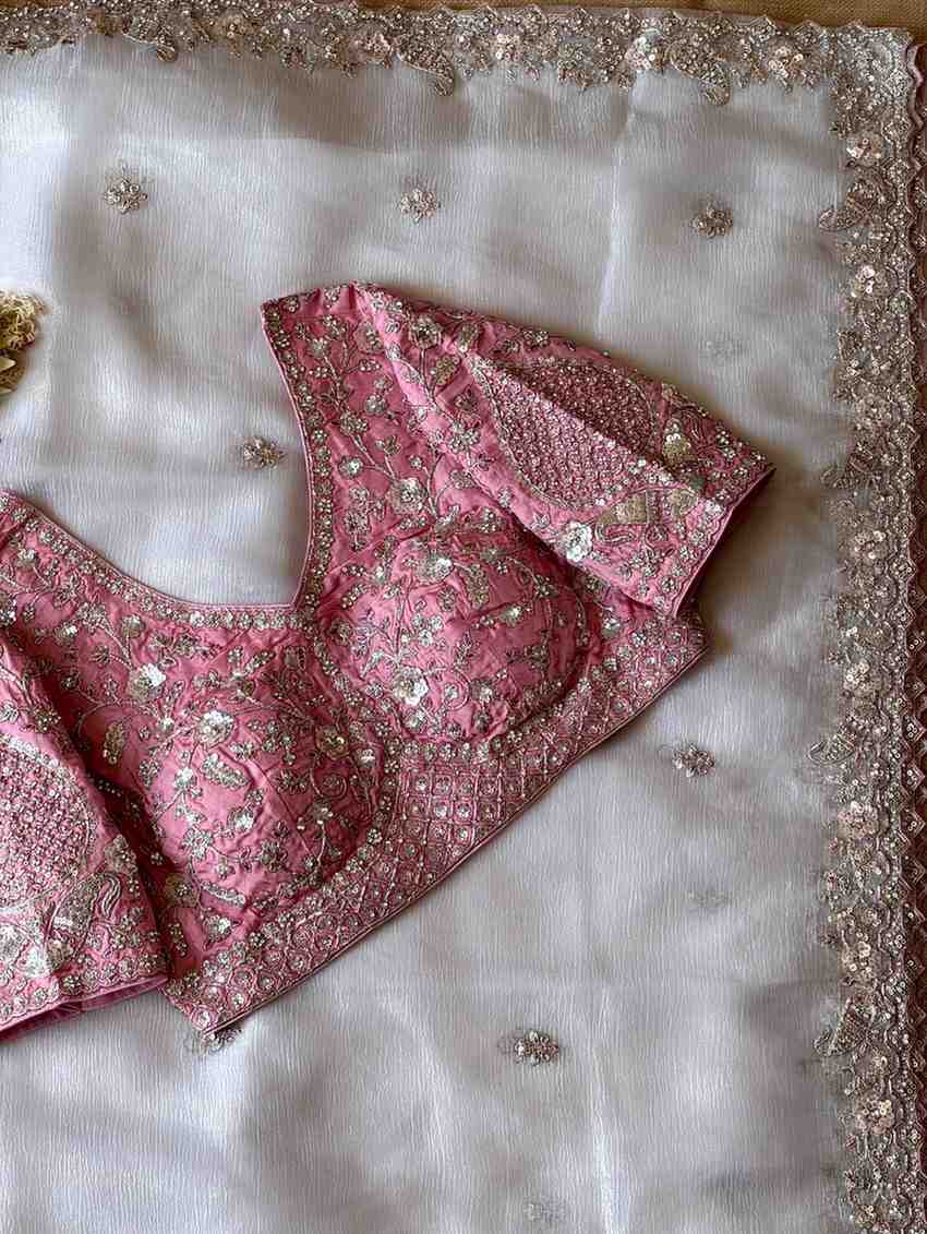 Fancy nylon tissue crepe saree – colour view – Arhas Couture