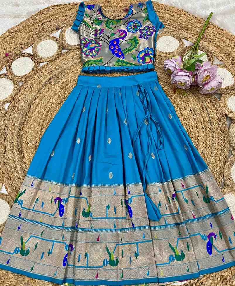 Kids Paithani lehenga – royal blue – Arhas Couture
