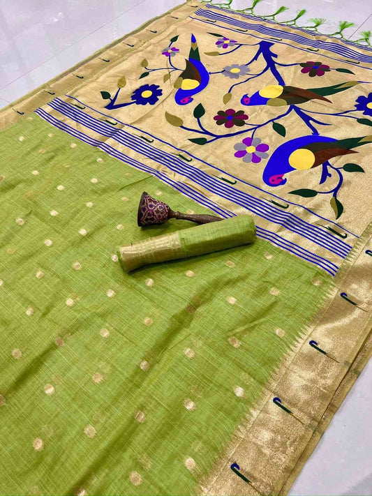 Munga Cotton Paithani Sarees