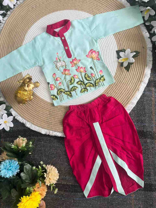 Kid's Kalamkari Cotton Dhothi Set