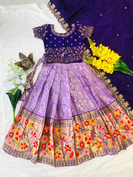 Kid's Cotton Silk Paithani Lehengas