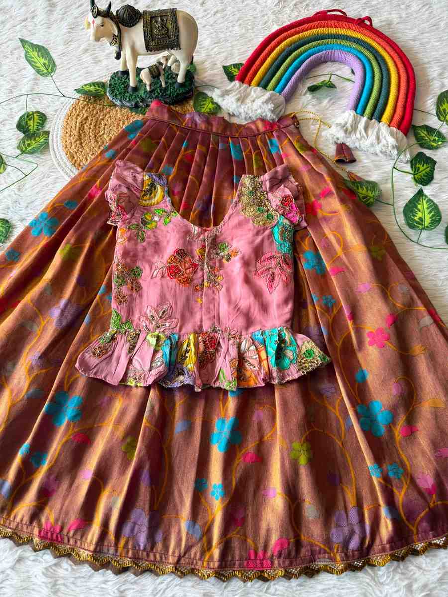 Kid's Viscose Tissue Silk Lehenga