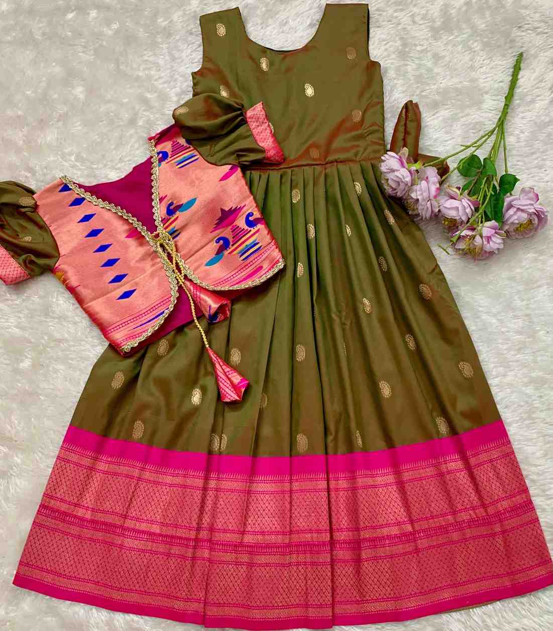Kids Paithani gown – lavender – Arhas Couture