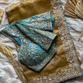 Fancy nylon tissue crepe saree – gold – Arhas Couture