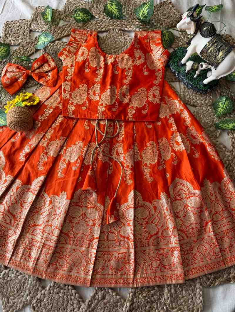 Kids Banarasi satin lehenga – colour view – Arhas Couture