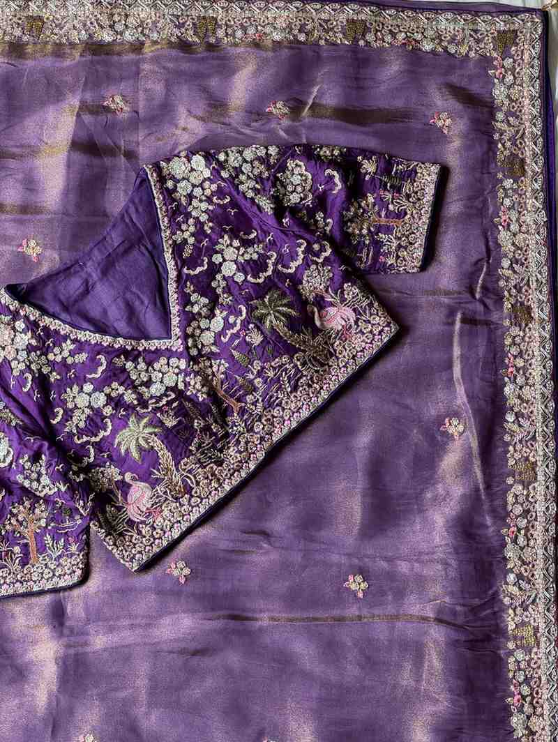 Fancy nylon tissue crepe saree – colour view – Arhas Couture