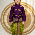 Kids raw silk kurta with semi Gadwal dhoti – 6 months to 15 years – Arhas Couture