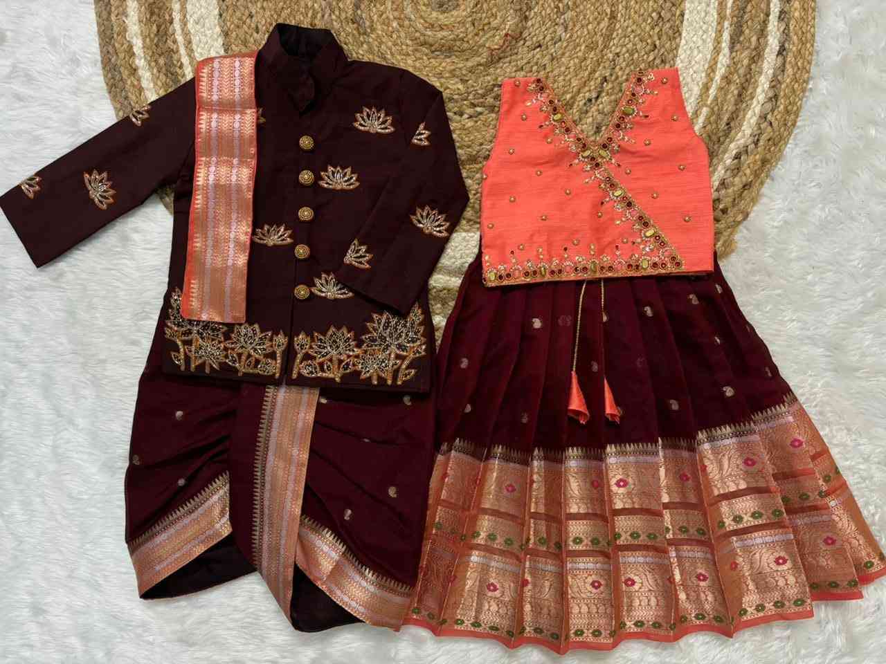Semi Kanchi Banarasi family outfit – full family – Arhas Couture