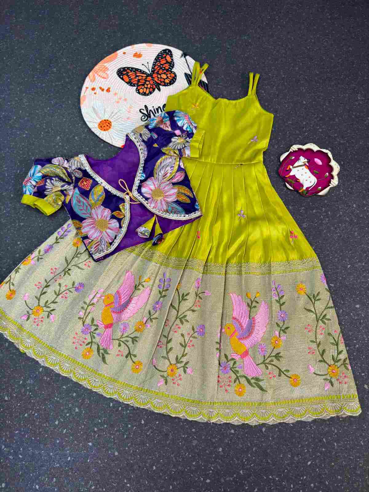 Kid's Embroidered Tissue Silk Gowns