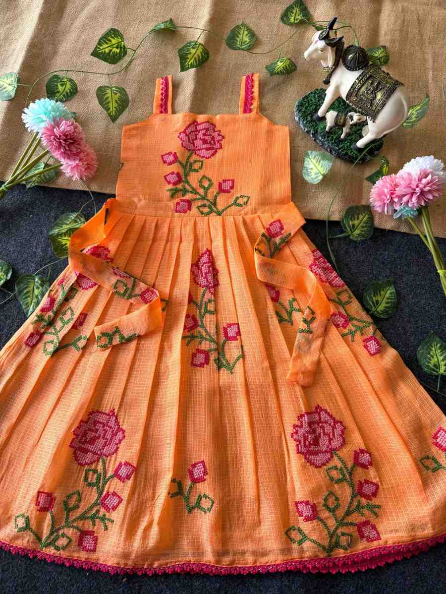 Kids Kota silk gown – green – Arhas Couture