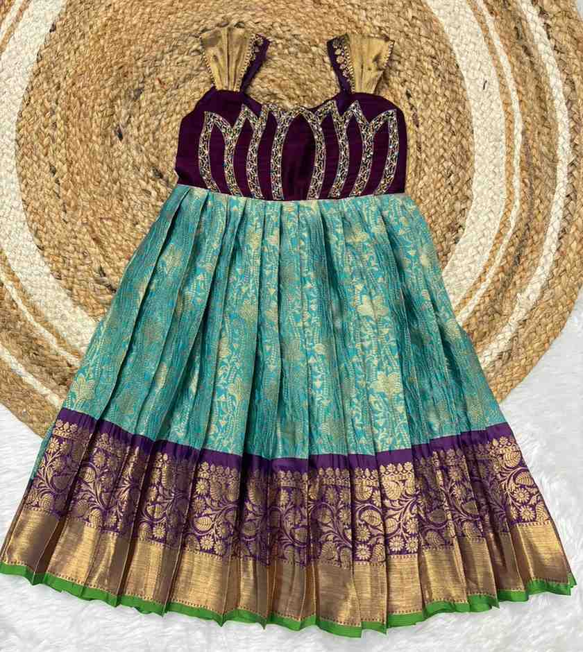 Kids raw silk frock – blue – Arhas Couture