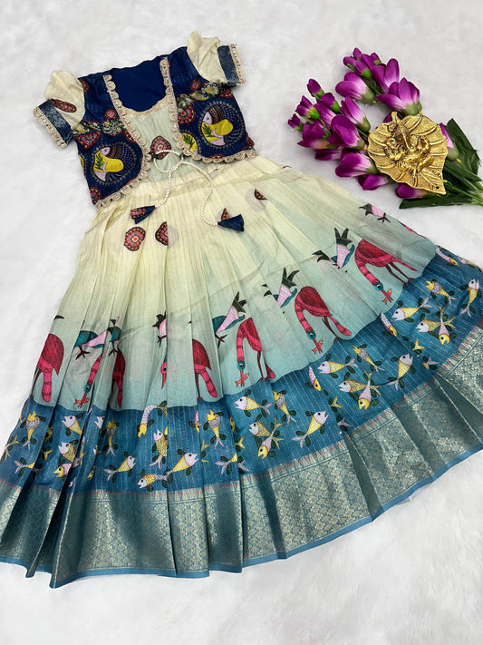 Kids Kalamkari gown – red – Arhas Couture