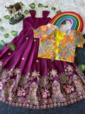 Kids Rangoli crush lehenga – Wine, Blue, Lavender – 1 to 15 years – Arhas Couture