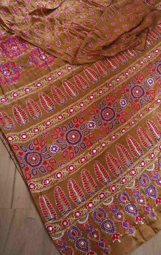 Ajrakh Munga Silk Saree