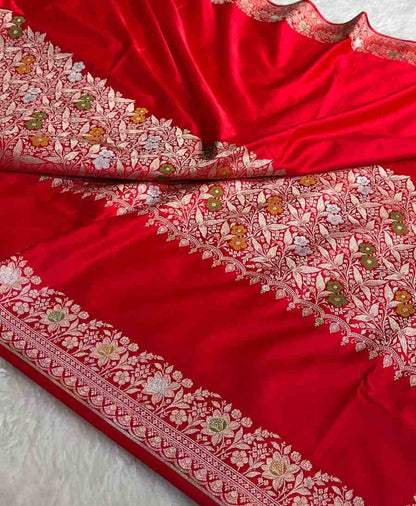 Fancy Banarasi Mashru silk saree with satin finish and booties design – Arhas Couture