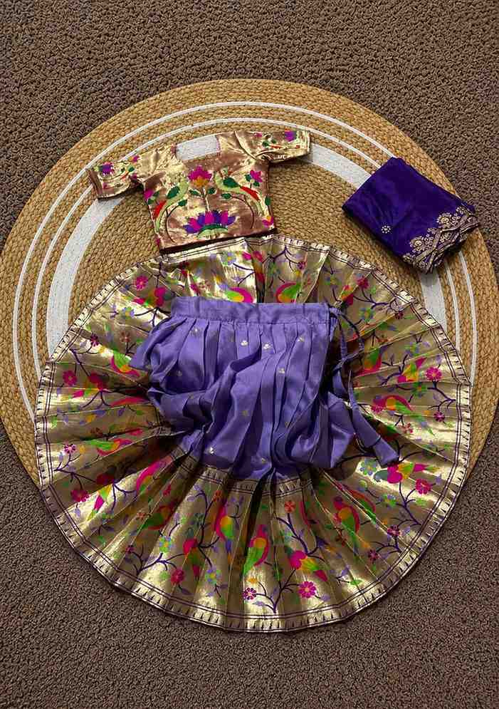 Kids Paithani lehenga – white – Arhas Couture