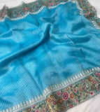 Fancy tissue organza silk stripe saree with embroidery – Arhas Couture