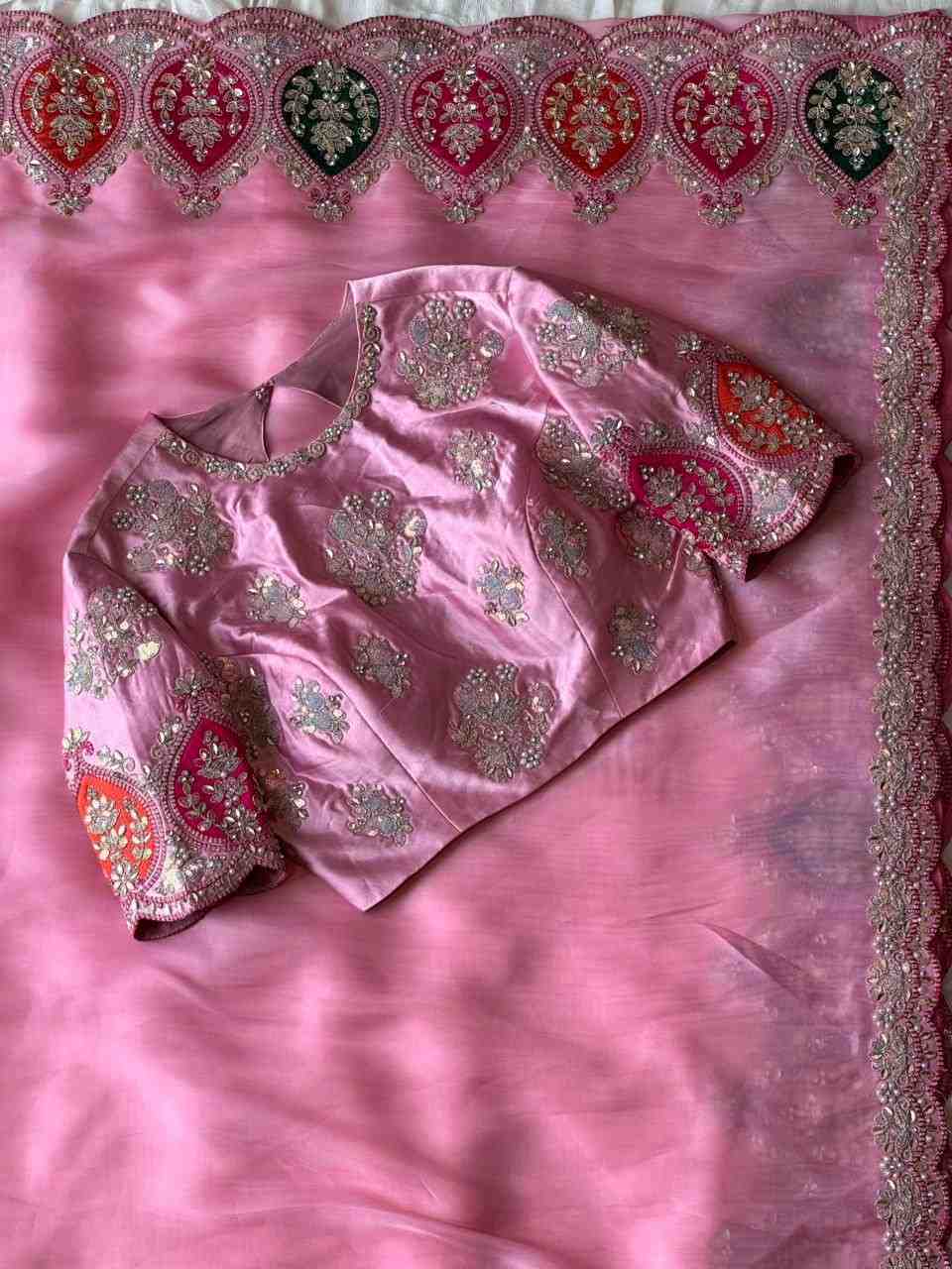 Fancy tissue aplique saree – colour 1 – Arhas Couture
