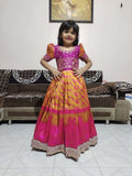 Kids Kanjivaram silk gown with heavy zari embroidery – 1 to 15 years – Arhas Couture