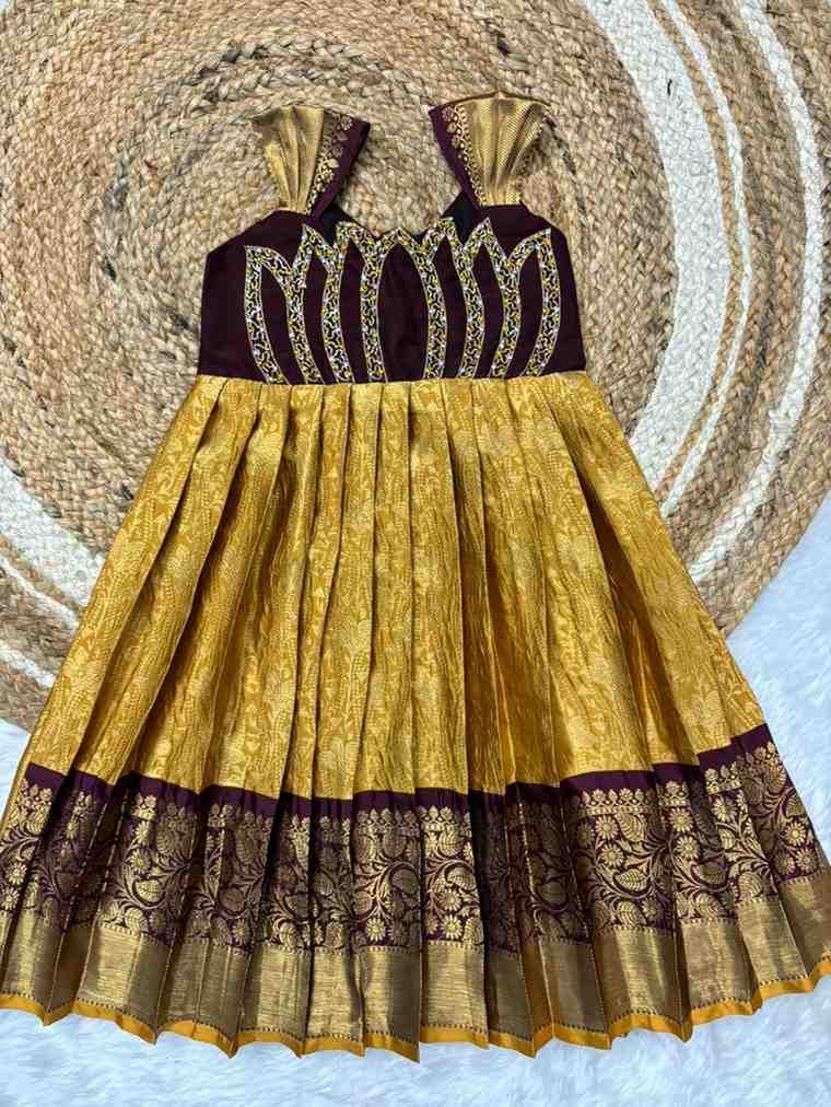 Kids raw silk frock – yellow – Arhas Couture