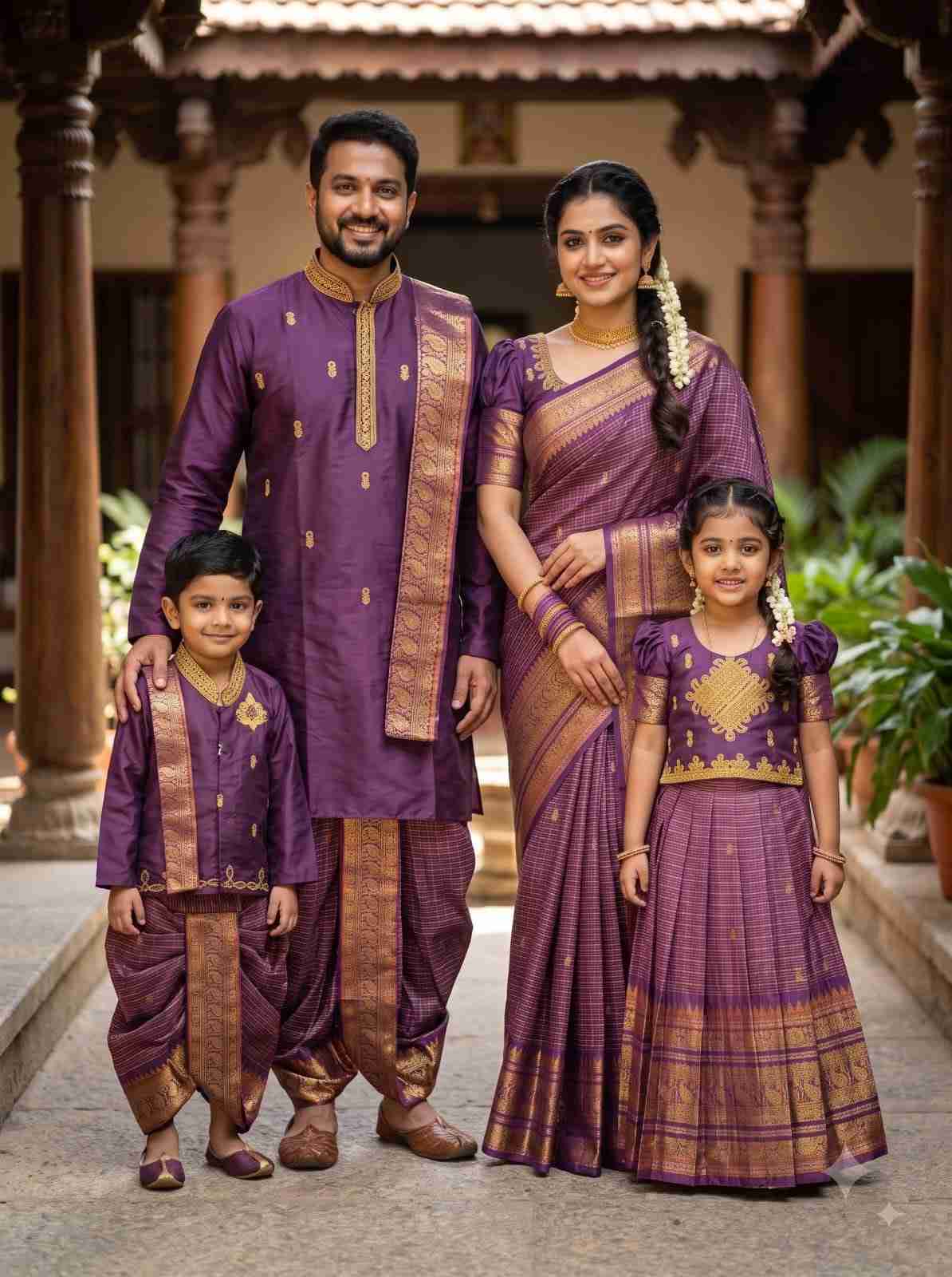 Gold Zari Silk Family Outfits