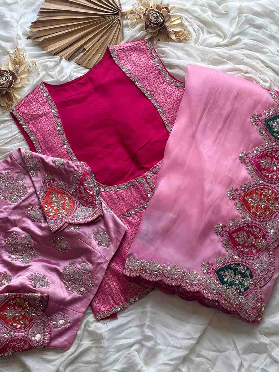 Fancy tissue silk saree with aplic work and coding sequins – Arhas Couture