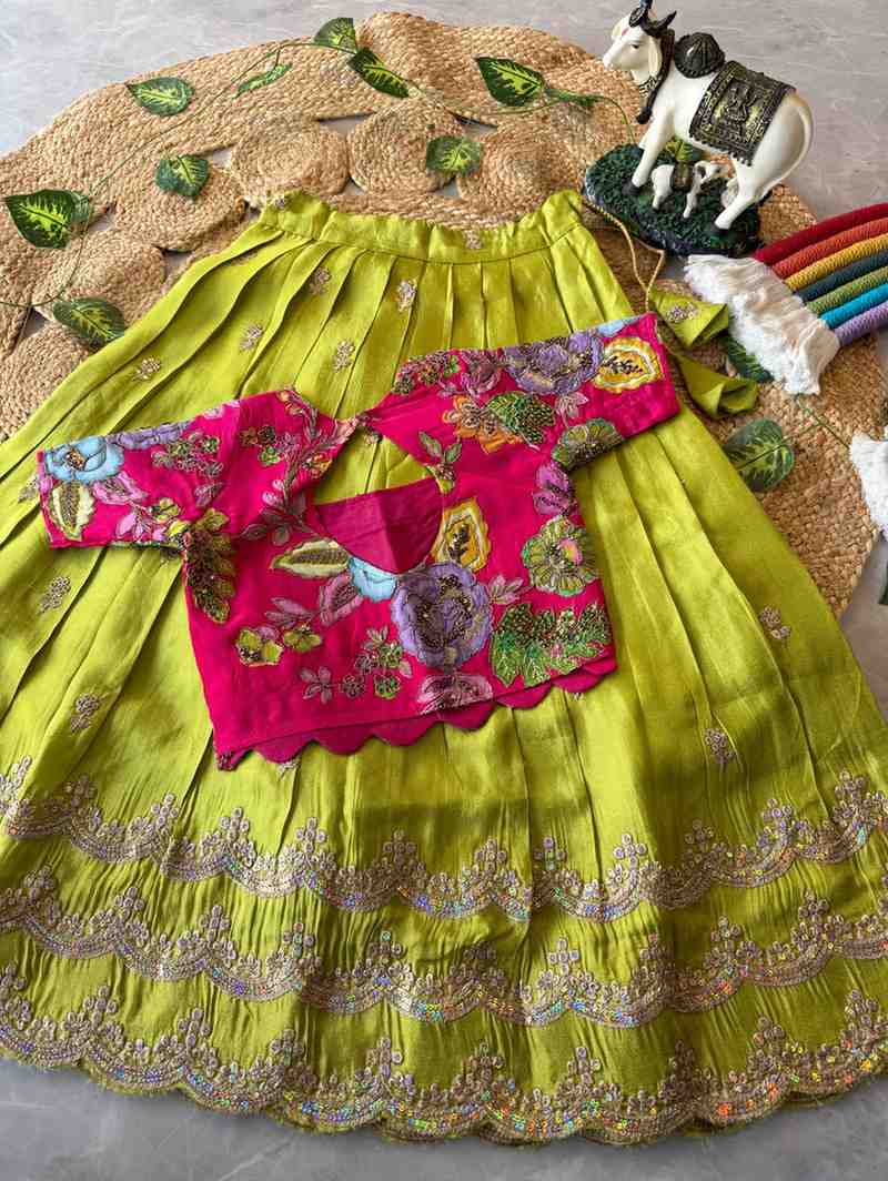Kid's Viscose Tissue Lehangas