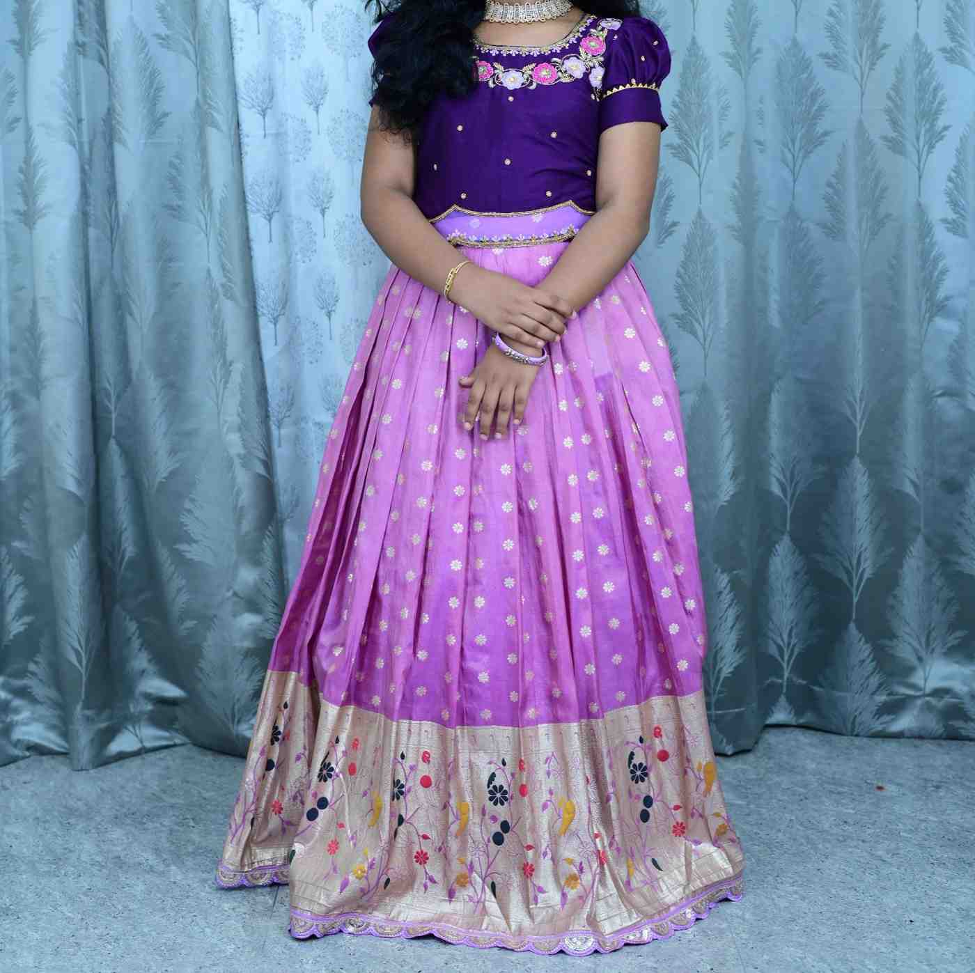 Kids Dola Paithani lehenga with raw silk top – 6 months to 15 years – Arhas Couture