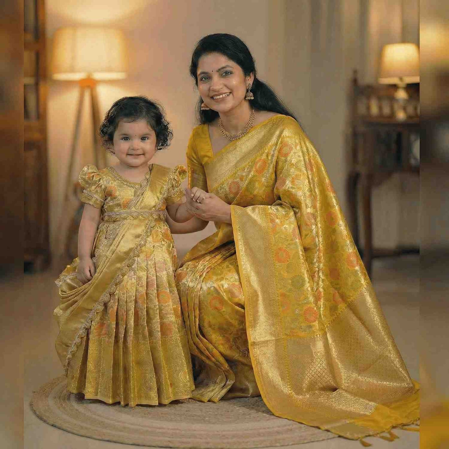 Semi Kanchi tissue family outfit – girls, boys, men and Mom – Arhas Couture