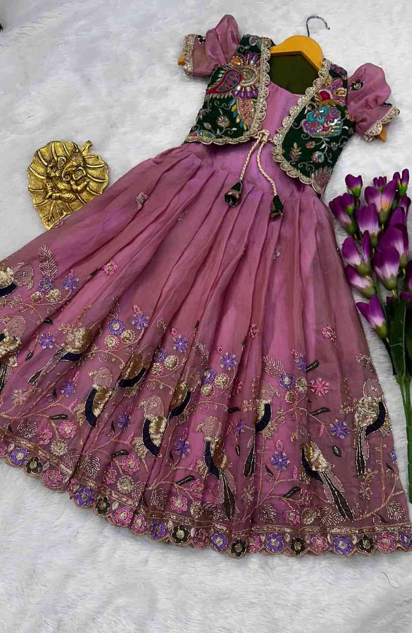 Kids tissue Viscose gown – Pink, Green, Purple, White – 1 to 15 years – Arhas Couture
