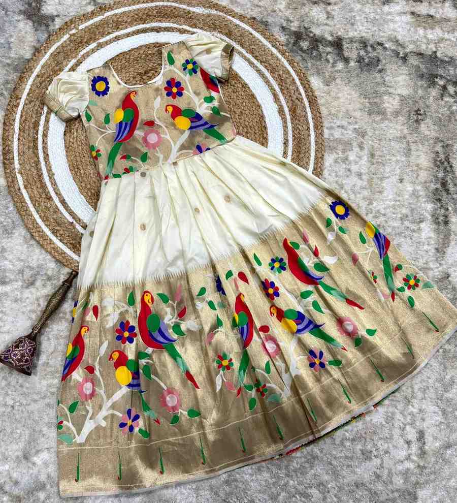 Kids soft Paithani silk gowns by Arhas Couture