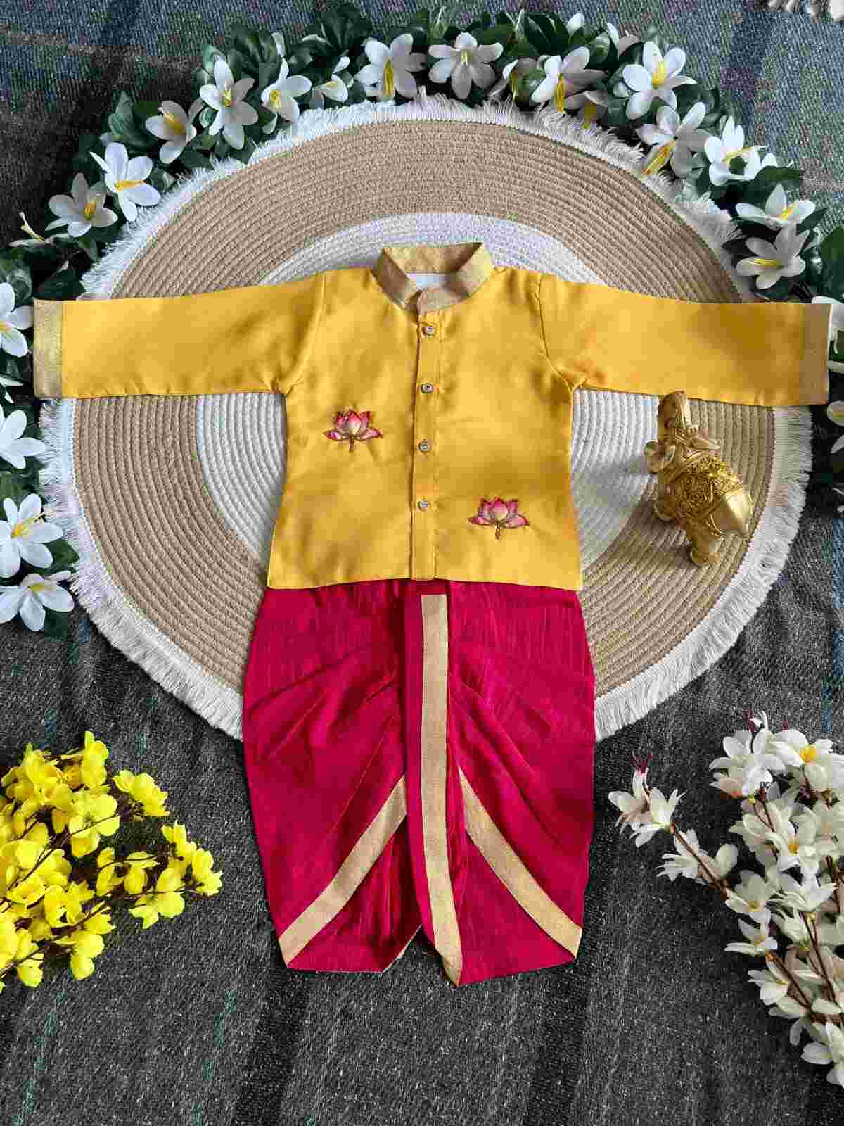 Boy's Lotus Embroidery Dhothi Set