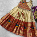 Kids shimmer Paithani lehenga – off white – Arhas Couture