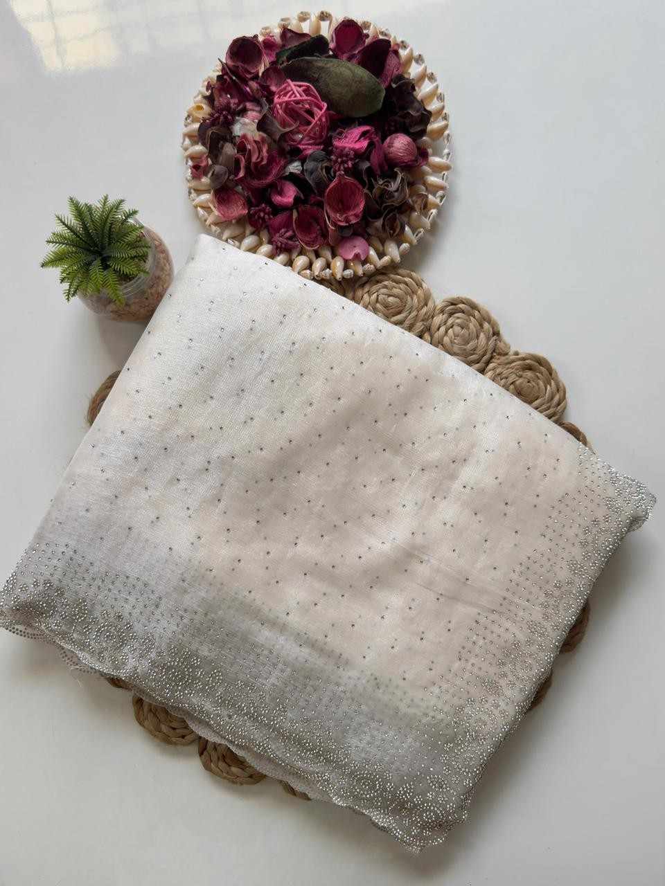 Fancy Burberry silk saree with Swarovski work – Arhas Couture