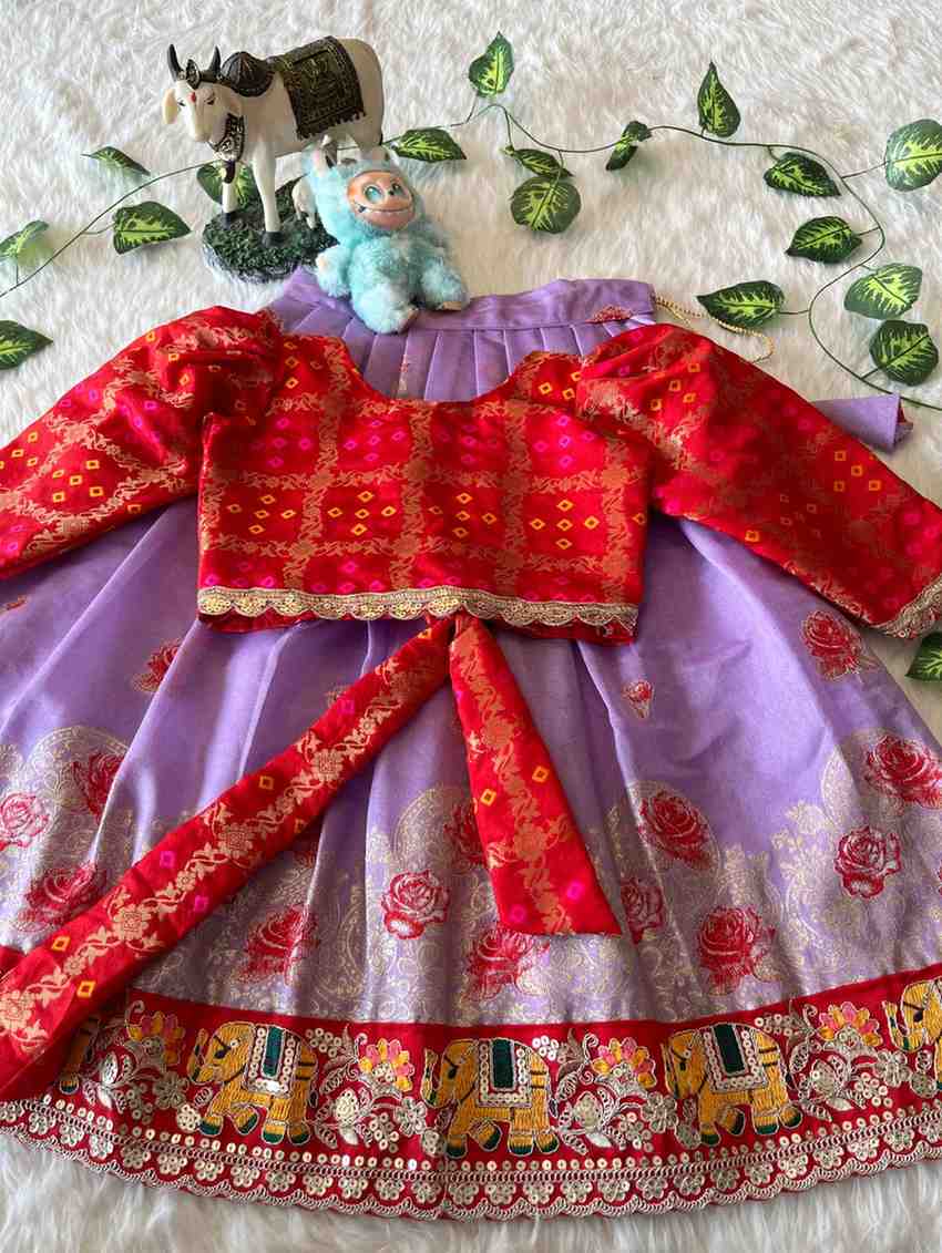 Kids Dola silk lehenga – elephant lace – Arhas Couture