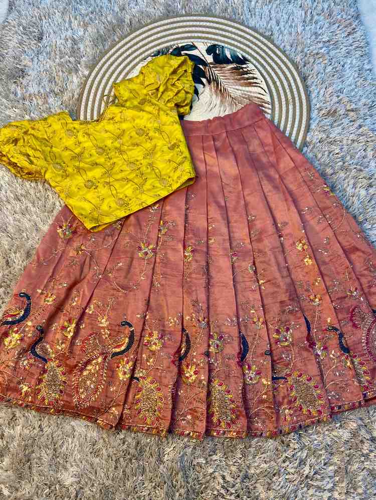 Kids tissue lehenga – orange – Arhas Couture