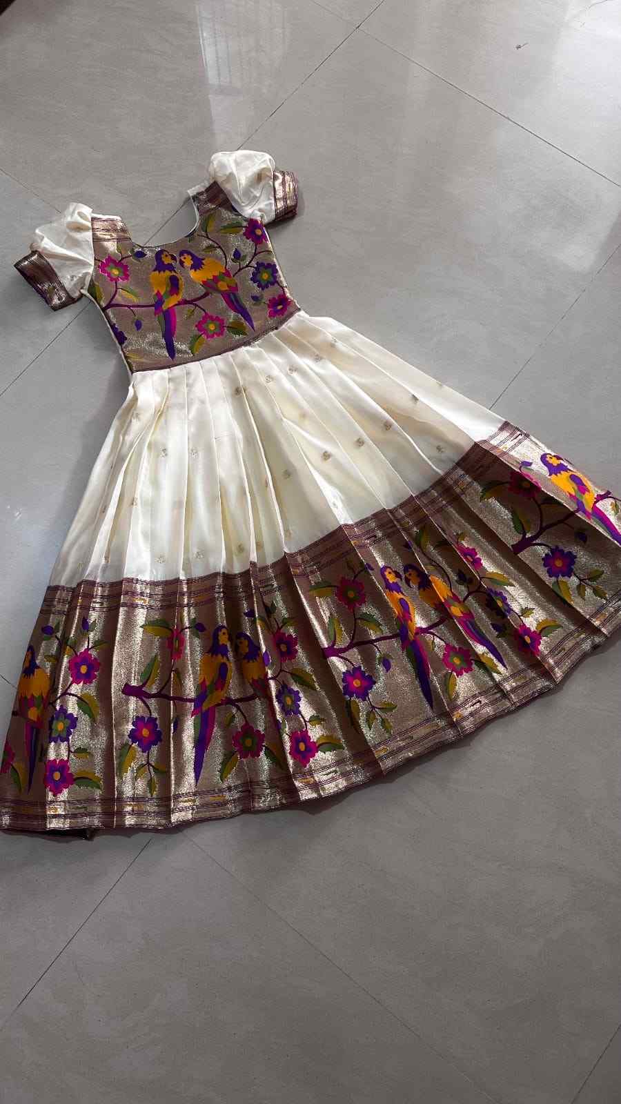 Kids Paithani zari weaving gowns by Arhas Couture